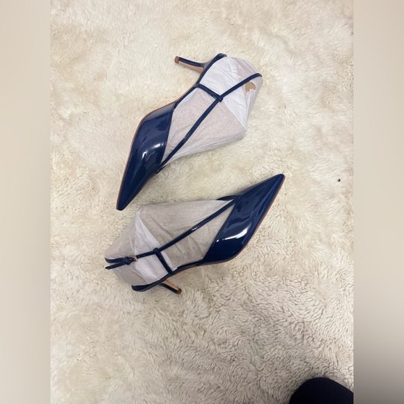 Marc Fisher Navy Patent Pointed Slingback Heels - Picture 3 of 5